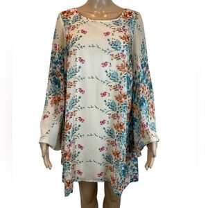 STACCATO Floral Cream Swing Tunic Dress - Teal & Coral Blossoms size M